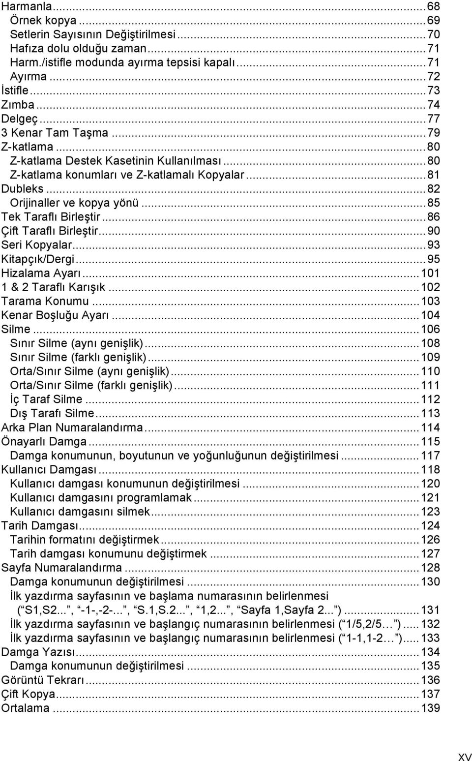 ..86 Çift Taraflı Birleştir...90 Seri Kopyalar...93 Kitapçık/Dergi...95 Hizalama Ayarı...101 1 & Taraflı Karışık...10 Tarama Konumu...103 Kenar Boşluğu Ayarı...104 Silme.