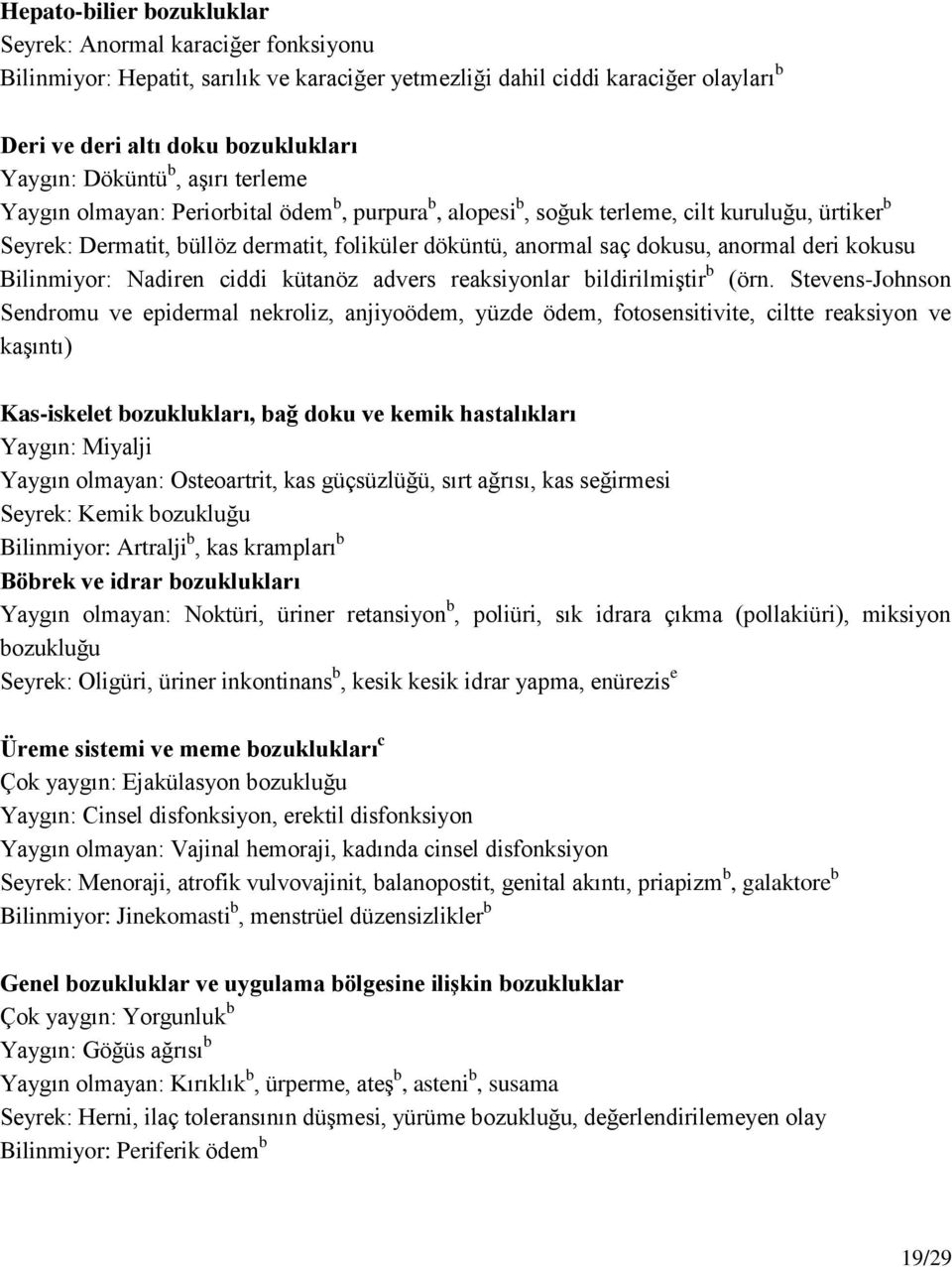 anormal deri kokusu Bilinmiyor: Nadiren ciddi kütanöz advers reaksiyonlar bildirilmiştir b (örn.