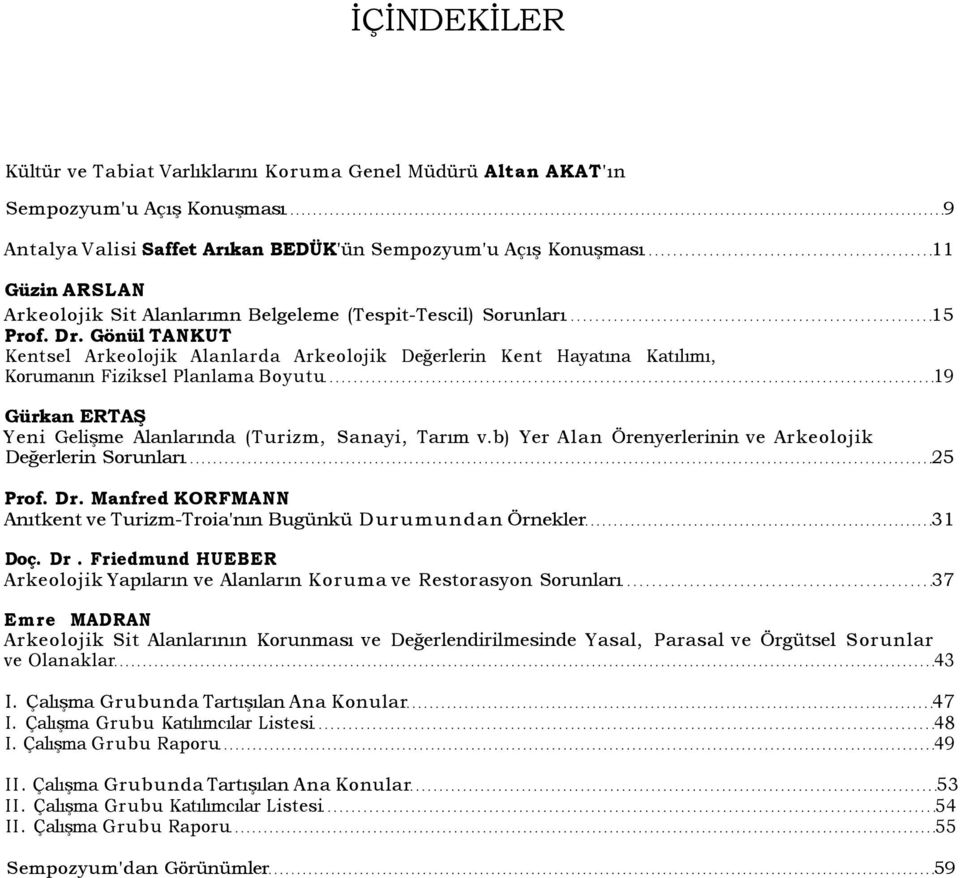 Gönül TANKUT Kentsel Arkeolojik Alanlarda Arkeolojik Değerlerin Kent Hayatına Katılımı, Korumanın Fiziksel Planlama Boyutu 19 Gürkan ERTAŞ Yeni Gelişme Alanlarında (Turizm, Sanayi, Tarım v.