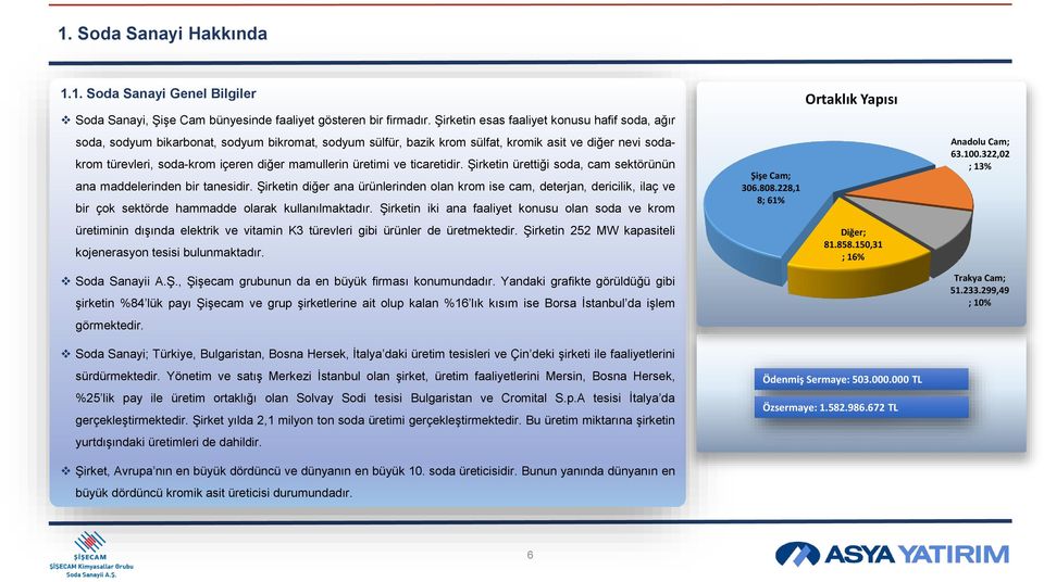 mamullerin üretimi ve ticaretidir. Şirketin ürettiği soda, cam sektörünün ana maddelerinden bir tanesidir.