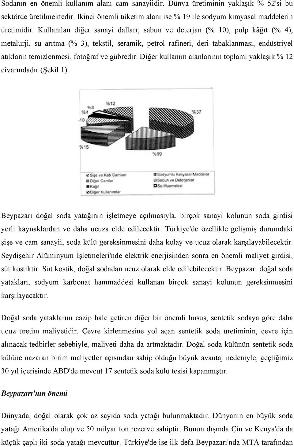 fotoğraf ve gübredir. Diğer kullanım alanlarının toplamı yaklaşık % 12 civarındadır (Şekil 1).