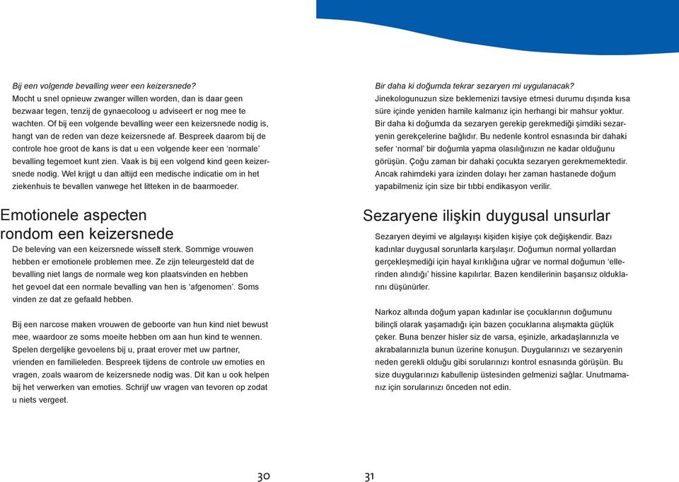 Bespreek daarom bij de controle hoe groot de kans is dat u een volgende keer een normale bevalling tegemoet kunt zien. Vaak is bij een volgend kind geen keizersnede nodig.