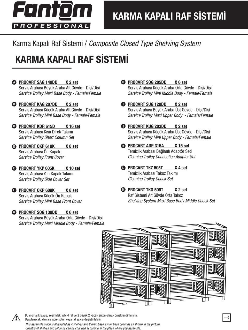 iși/iși Service Trolley Mini Base Body - emale/emale I PROART SU 120 X 2 set Servis Arabası Büyük Araba Üst övde - iși/iși Service Trolley Maxi Upper Body - emale/emale PROART R 615 X 16 set Servis