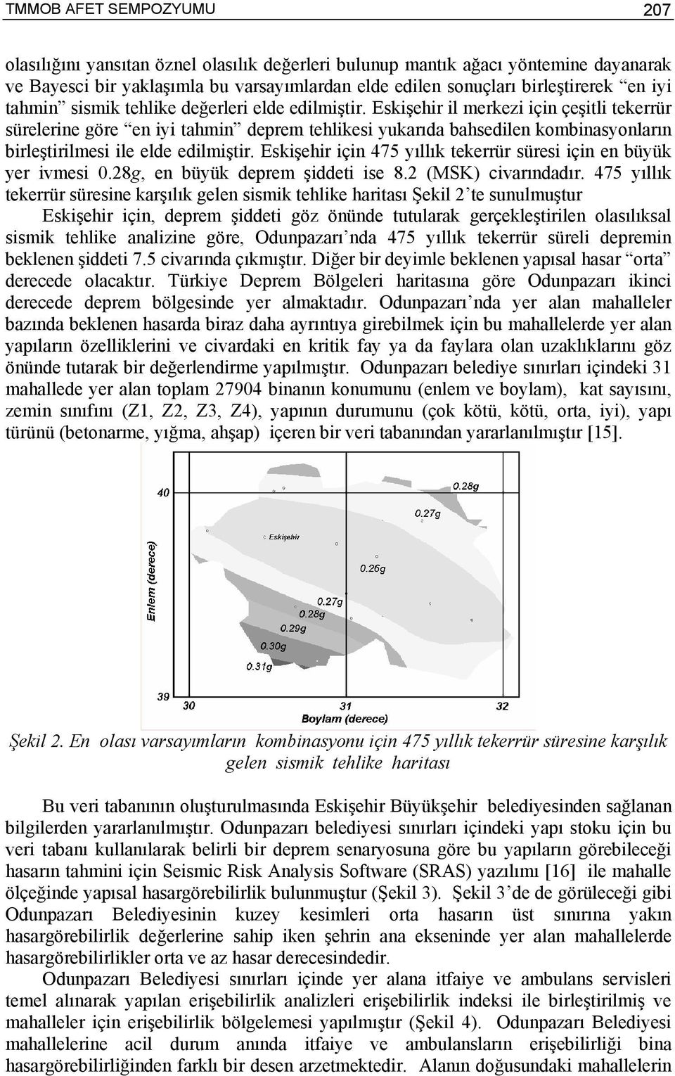 Eskişehir il merkezi için çeşitli tekerrür sürelerine göre en iyi tahmin deprem tehlikesi yukarıda bahsedilen kombinasyonların birleştirilmesi ile elde edilmiştir.