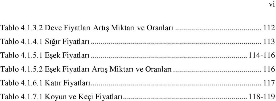 .. 114-116 Tablo 4.1.5.2 Eşek Fiyatları Artış Miktarı ve Oranları.