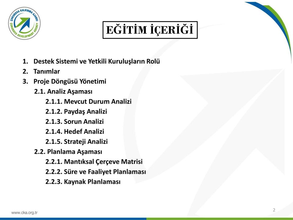 1.3. Sorun Analizi 2.1.4. Hedef Analizi 2.1.5. Strateji Analizi 2.2. Planlama Aşaması 2.