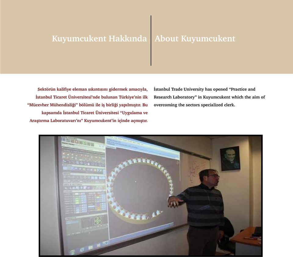 Bu kapsamda İstanbul Ticaret Üniversitesi Uygulama ve Araştırma Laboratuvarı nı Kuyumcukent in içinde açmıştır.