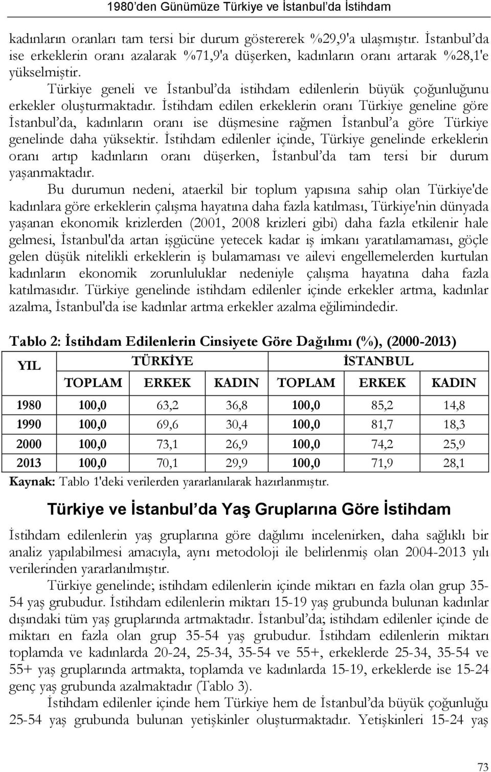 İstihdam edilen erkeklerin oranı Türkiye geneline göre İstanbul da, kadınların oranı ise düşmesine rağmen İstanbul a göre Türkiye genelinde daha yüksektir.
