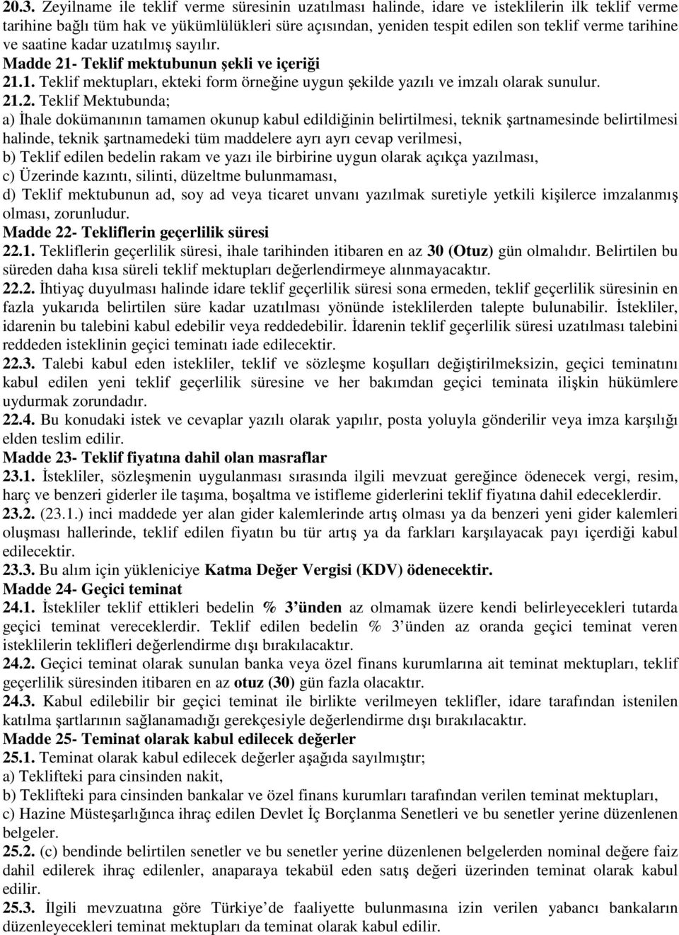 - Teklif mektubunun şekli ve içeriği 21