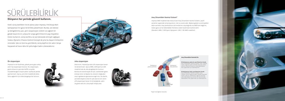 Üstün kullanım, sürüş konforu ve eşit derecede emniyet sağlayan Subaru Dynamic Chassis Control Concept de yine bu başarılı birleşimin ürünüdür.