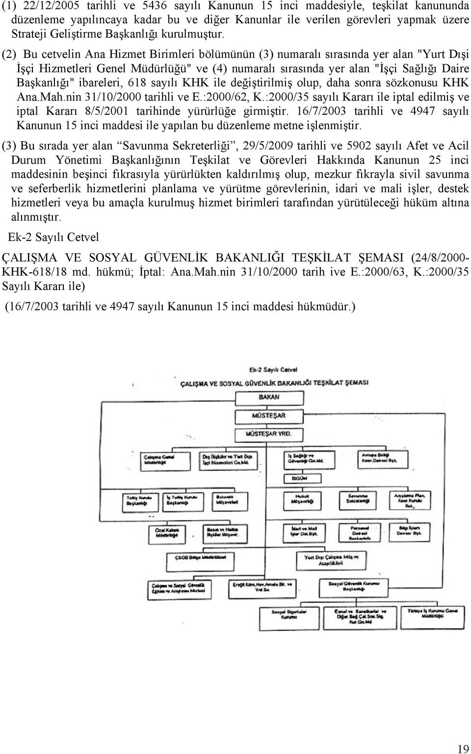 (2) Bu cetvelin Ana Hizmet Birimleri bölümünün (3) numaralı sırasında yer alan "Yurt Dışi İşçi Hizmetleri Genel Müdürlüğü" ve (4) numaralı sırasında yer alan "İşçi Sağlığı Daire Başkanlığı"