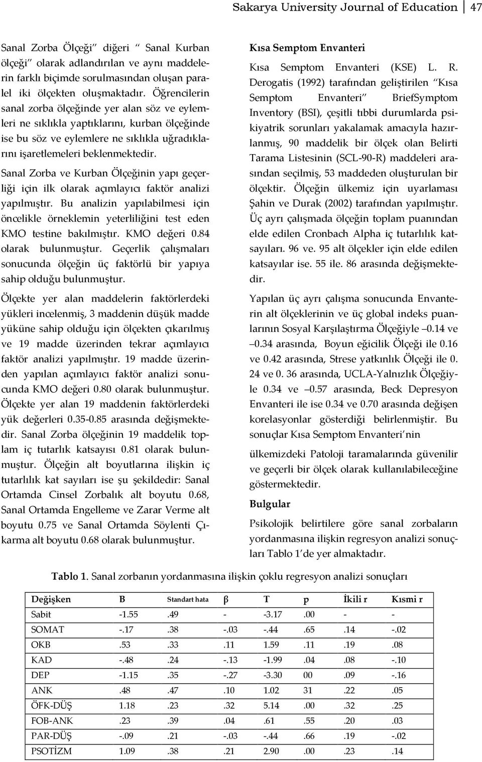 Sanal Zorba ve Kurban Ölçeğinin yapı geçerliği için ilk olarak açımlayıcı faktör analizi yapılmıştır.