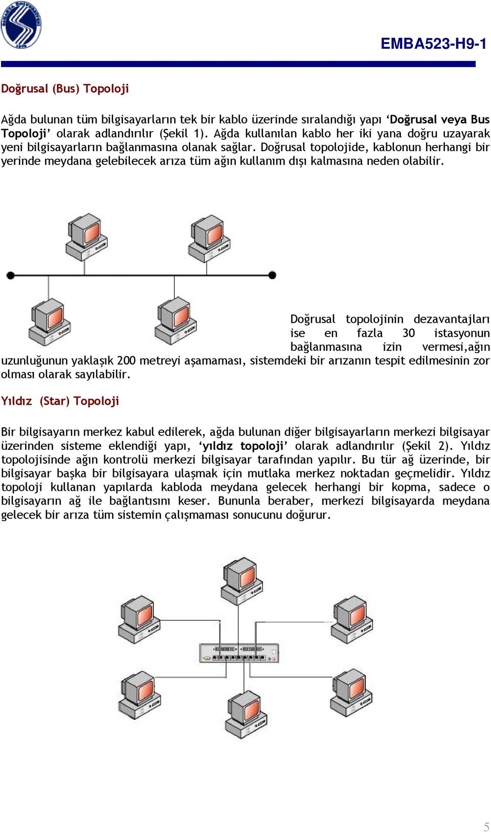 Doğrusal topolojide, kablonun herhangi bir yerinde meydana gelebilecek arıza tüm ağın kullanım dışı kalmasına neden olabilir.