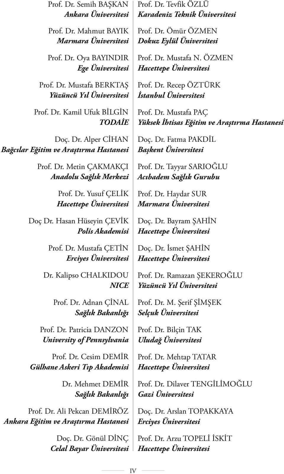 Dr. Mustafa ÇETİN Erciyes Üniversitesi Dr. Kalipso CHALKIDOU NICE Prof. Dr. Adnan ÇİNAL Sağlık Bakanlığı Prof. Dr. Patricia DANZON University of Pennsylvania Prof. Dr. Cesim DEMİR Gülhane Askeri Tıp Akademisi Dr.