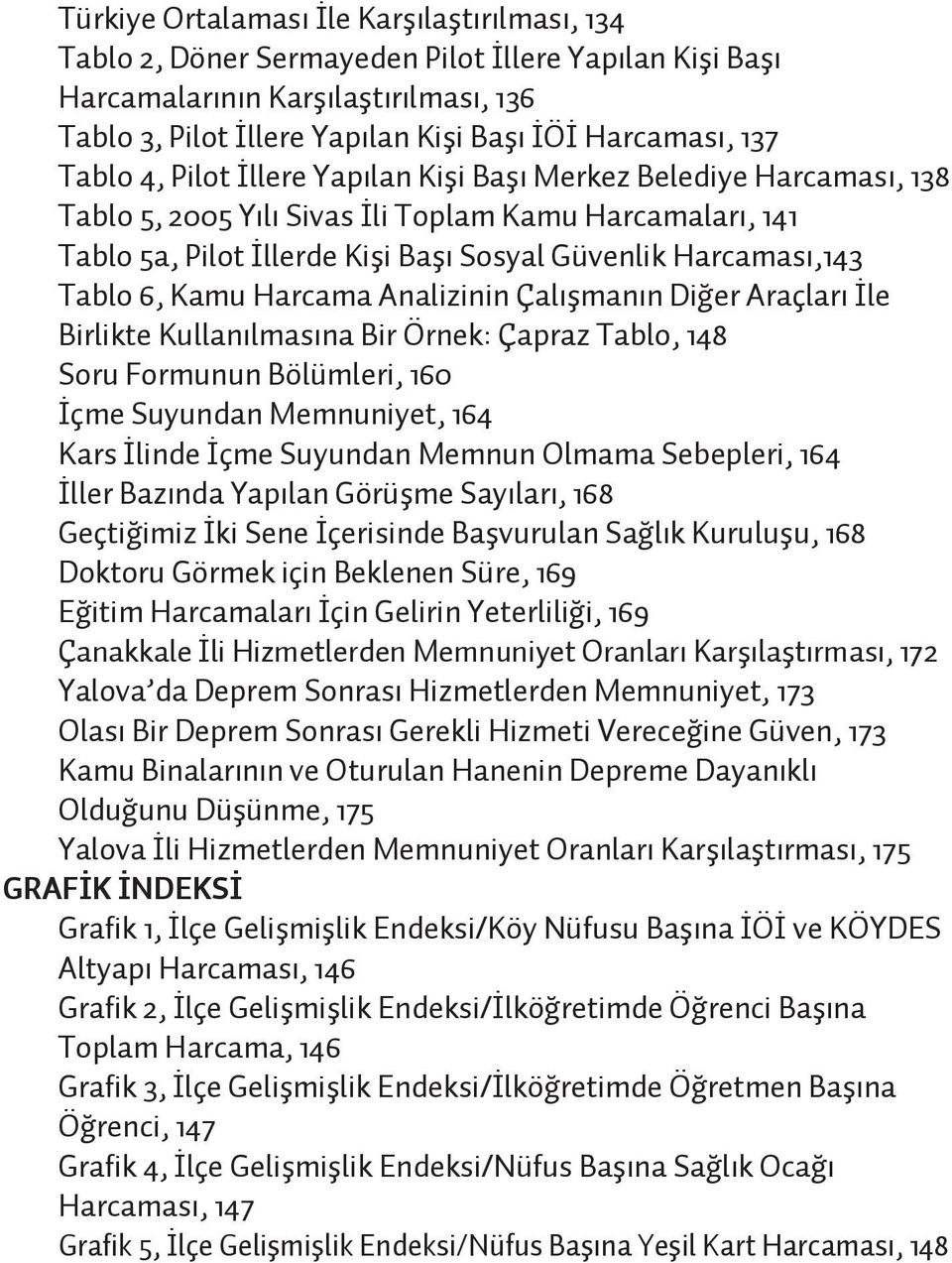 6, Kamu Harcama Analizinin Çalışmanın Diğer Araçları İle Birlikte Kullanılmasına Bir Örnek: Çapraz Tablo, 148 Soru Formunun Bölümleri, 160 İçme Suyundan Memnuniyet, 164 Kars İlinde İçme Suyundan