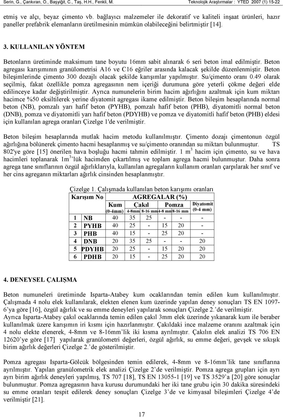 KULLANILAN YÖNTEM Betonların üretiminde maksimum tane boyutu 16mm sabit alınarak 6 seri beton imal edilmiştir.