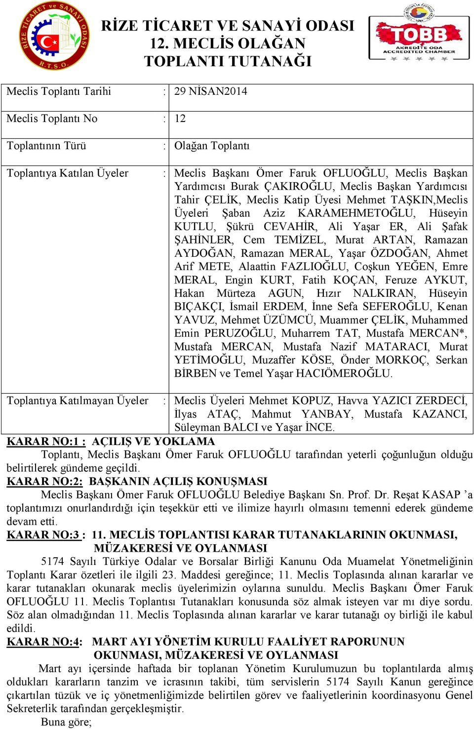 Tahir ÇELİK, Meclis Katip Üyesi Mehmet TAŞKIN,Meclis Üyeleri Şaban Aziz KARAMEHMETOĞLU, Hüseyin KUTLU, Şükrü CEVAHİR, Ali Yaşar ER, Ali Şafak ŞAHİNLER, Cem TEMİZEL, Murat ARTAN, Ramazan AYDOĞAN,