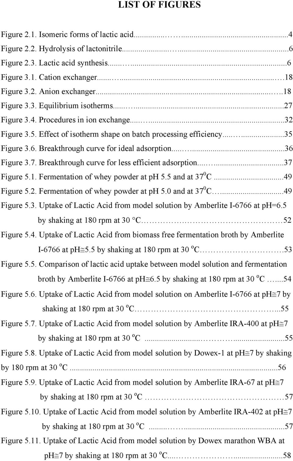 6. Breakthrough curve for ideal adsorption......36 Figure 3.7. Breakthrough curve for less efficient adsorption......37 Figure 5.1. Fermentation of whey powder at ph 5.5 and at 37 0 C...49 Figure 5.2.