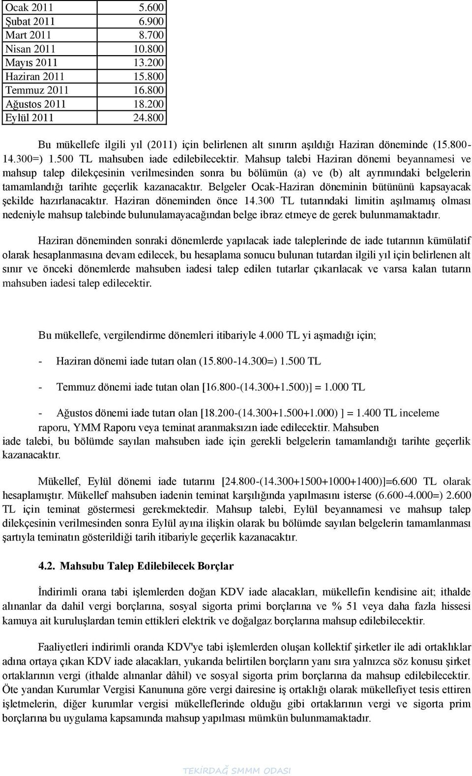 Mahsup talebi Haziran dönemi beyannamesi ve mahsup talep dilekçesinin verilmesinden sonra bu bölümün (a) ve (b) alt ayrımındaki belgelerin tamamlandığı tarihte geçerlik kazanacaktır.