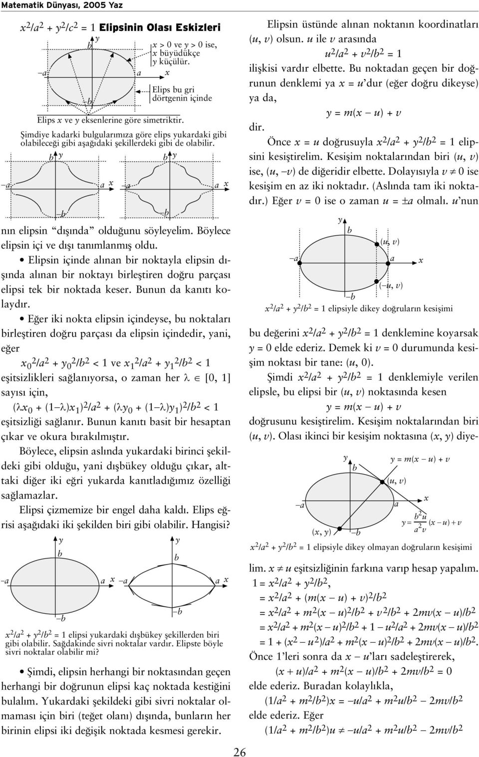 E er iki nokt elipsin içindese, u noktlr irlefltiren do ru prçs d elipsin içindedir, ni, e er 2 0 / 2 + 2 0 / 2 < 1 ve 2 1 / 2 + 2 1 / 2 < 1 eflitsizlikleri s ln ors, o zmn her λ [0, 1] s s için, (λ