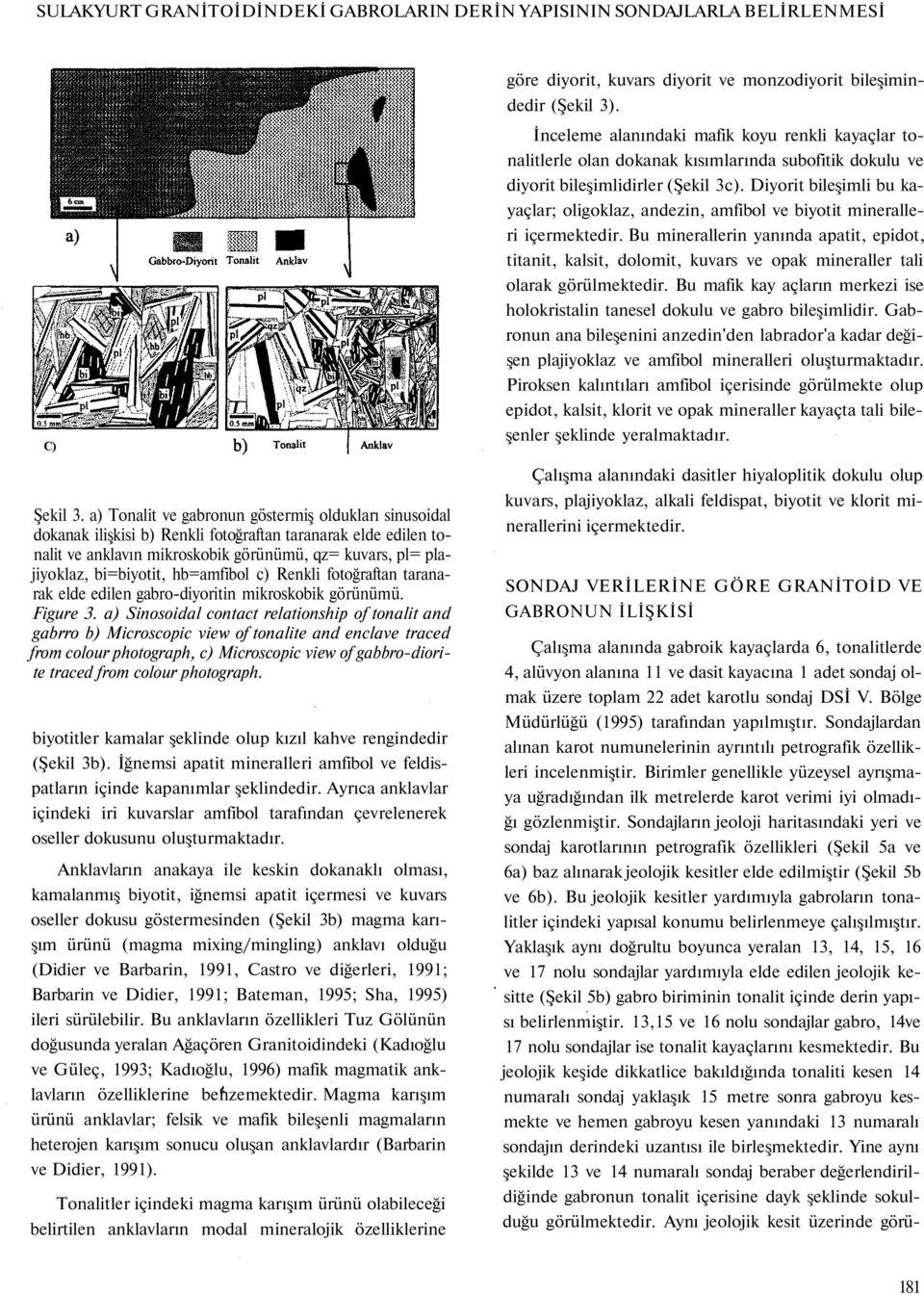 hb=amfibol c) Renkli fotoğraftan taranarak elde edilen gabro-diyoritin mikroskobik görünümü. Figure 3.