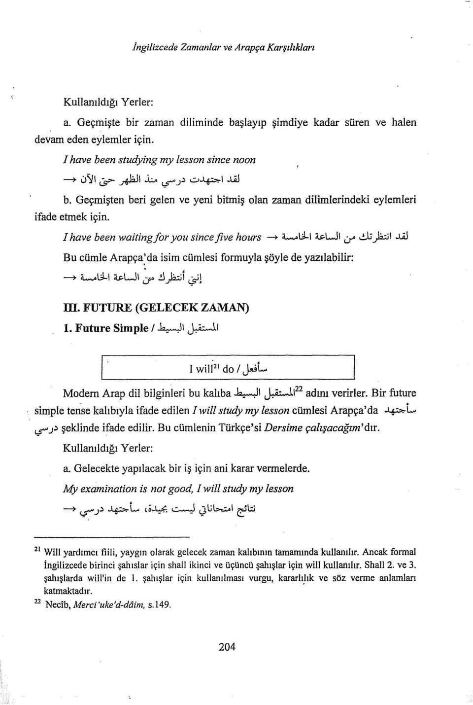 :;;l..w Bu cümle Arapça: da isim cümlesi formuyla şöyle de yazılabilir: -+ :ı...l;li Js.Wı cr.!j )ı.:;; i ~1 m. FUTURE (GELECEK ZAMAN) 1.