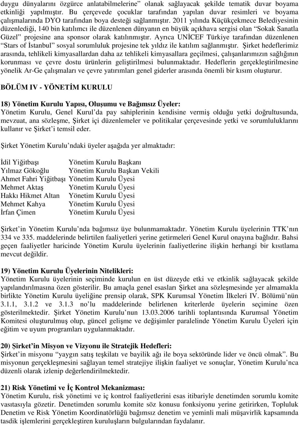 2011 yılında Küçükçekmece Belediyesinin düzenlediği, 140 bin katılımcı ile düzenlenen dünyanın en büyük açıkhava sergisi olan Sokak Sanatla Güzel projesine ana sponsor olarak katılınmıştır.