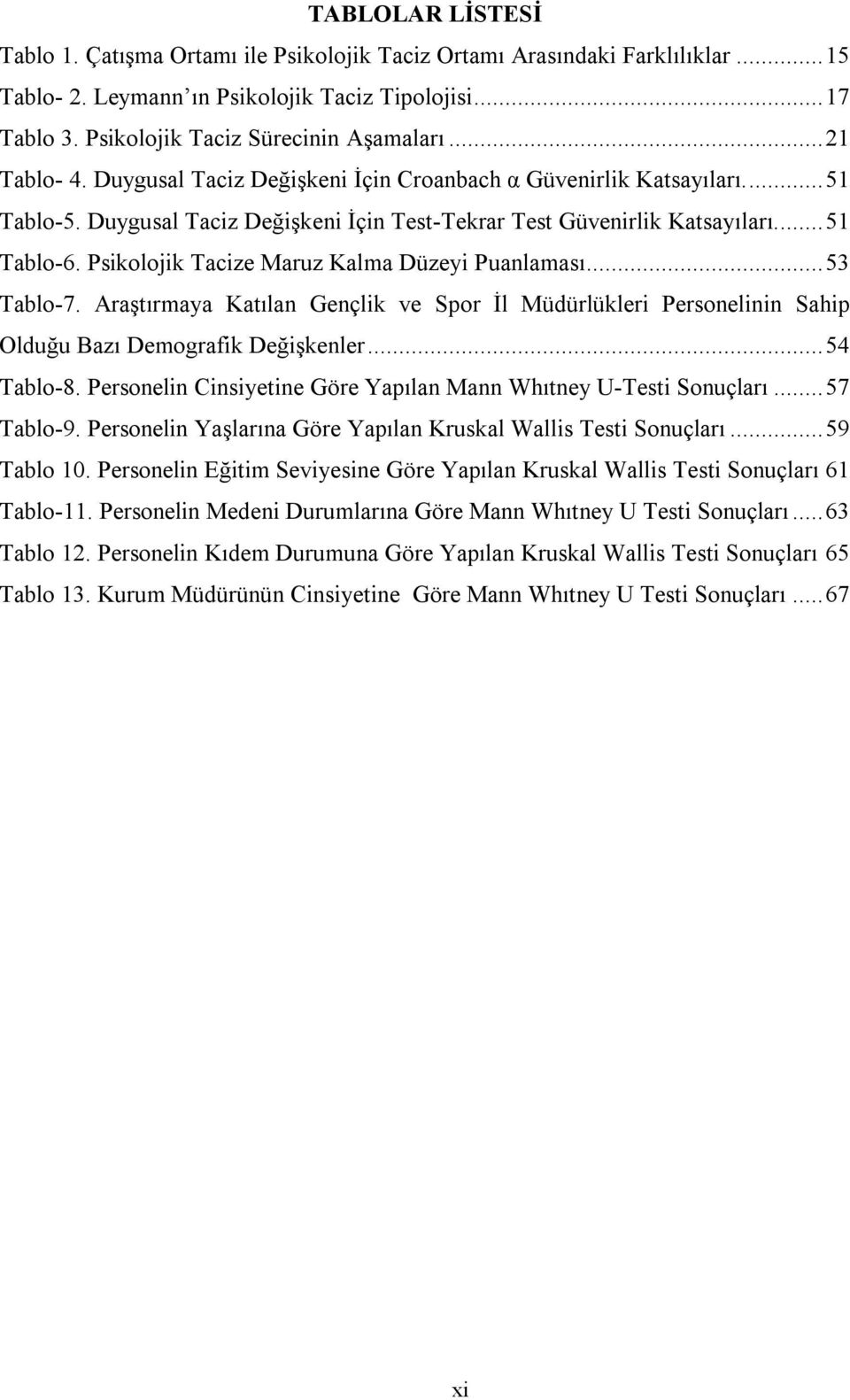 Psikolojik Tacize Maruz Kalma Düzeyi Puanlaması...53 Tablo-7. Araştırmaya Katılan Gençlik ve Spor İl Müdürlükleri Personelinin Sahip Olduğu Bazı Demografik Değişkenler...54 Tablo-8.