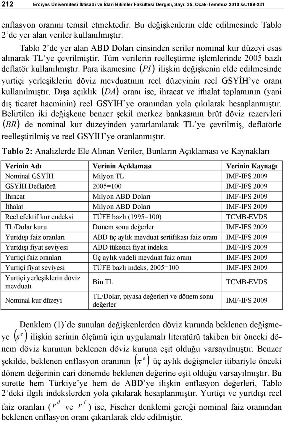 Para ikamsin ( PI ) ilişkin dğişknin ld dilmsind yurtiçi yrlşiklrin döviz mvduatının rl düzyinin rl GSYİH y oranı kullanılmıştır.