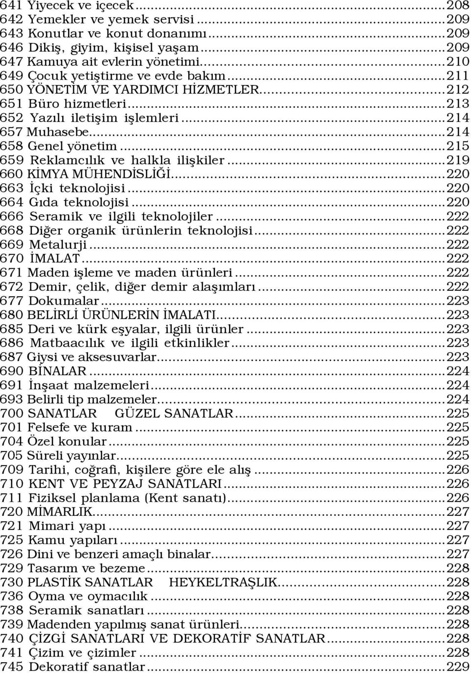 ..215 659 Reklamcılık ve halkla ilişkiler...219 660 KİMYA MÜHENDİSLİĞİ...220 663 İçki teknolojisi...220 664 Gıda teknolojisi...220 666 Seramik ve ilgili teknolojiler.