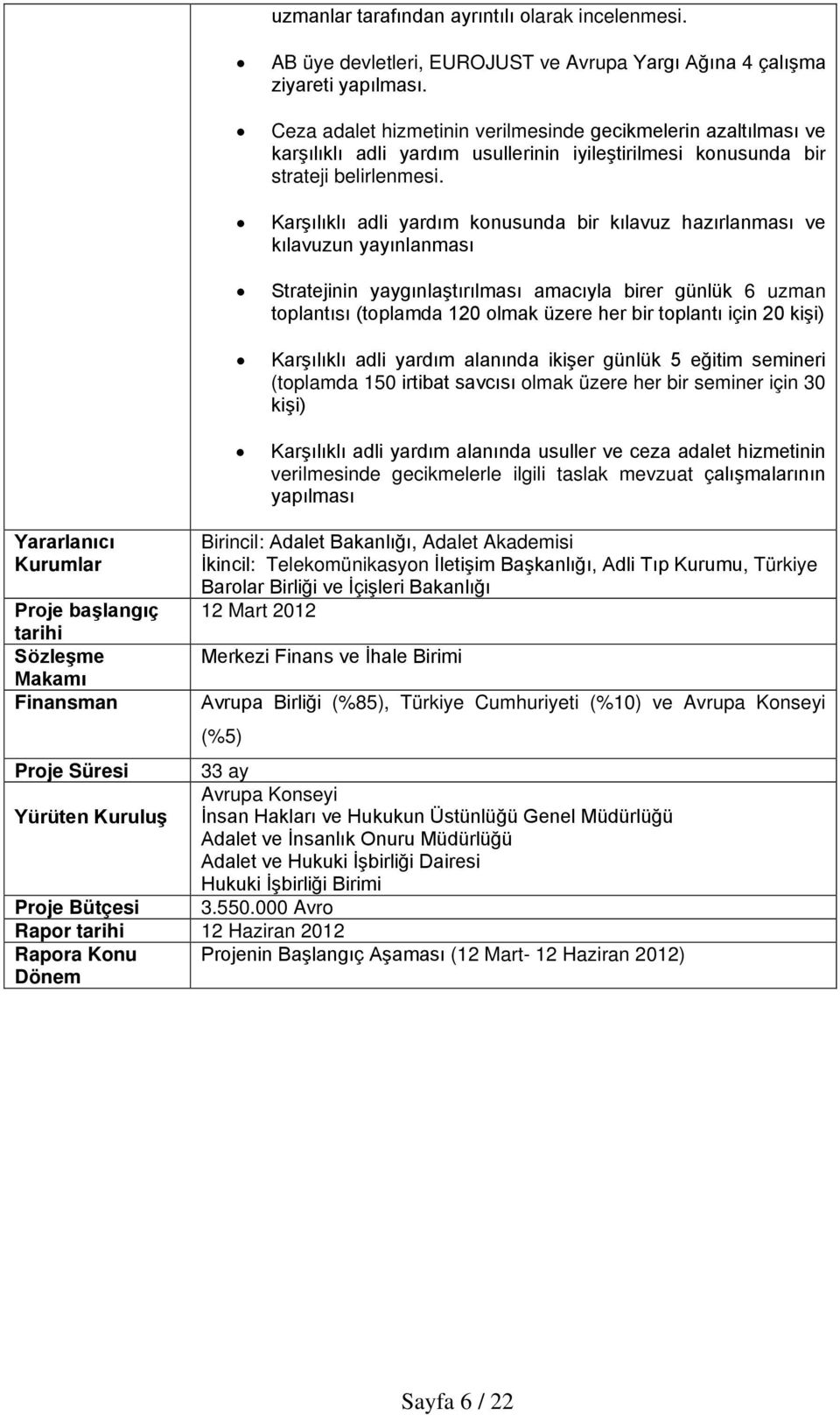 Karşılıklı adli yardım konusunda bir kılavuz hazırlanması ve kılavuzun yayınlanması Stratejinin yaygınlaştırılması amacıyla birer günlük 6 uzman toplantısı (toplamda 120 olmak üzere her bir toplantı