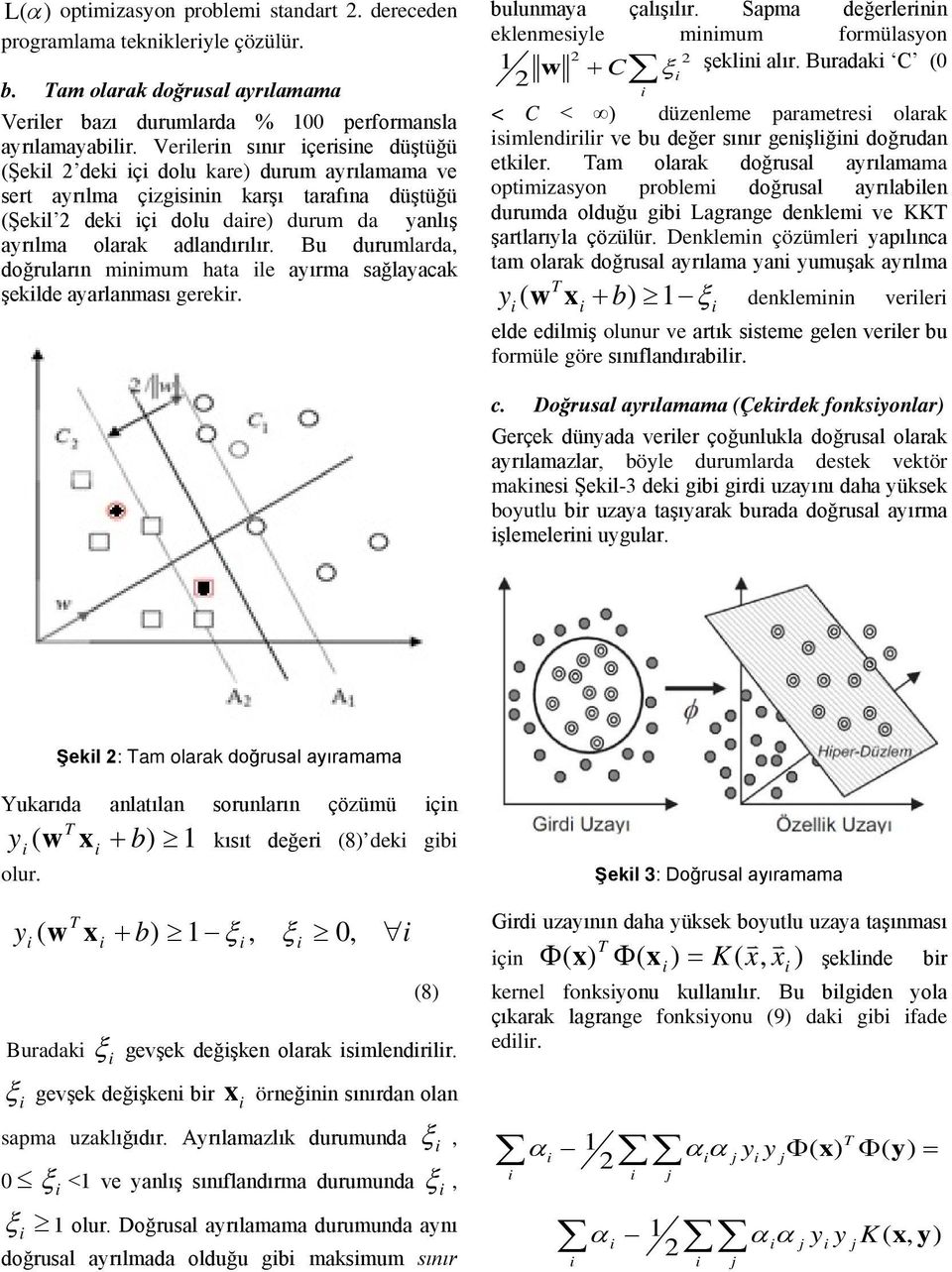 Bu durumlarda, doğruların mnmum hata le aırma sağlaacak şeklde aarlanması gerekr. bulunmaa çalışılır. Sapma değerlernn eklenmesle mnmum formülason w + C ξ şekln alır.