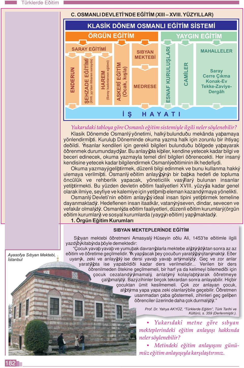 H A Y A T I Yukarýdaki tabloya göre Osmanlý eðitim sistemiyle ilgili neler söylenebilir? Klasik Dönemde Osmanlý yönetimi, halký bulunduðu mekânda yaþamaya yönlendirmiþti.