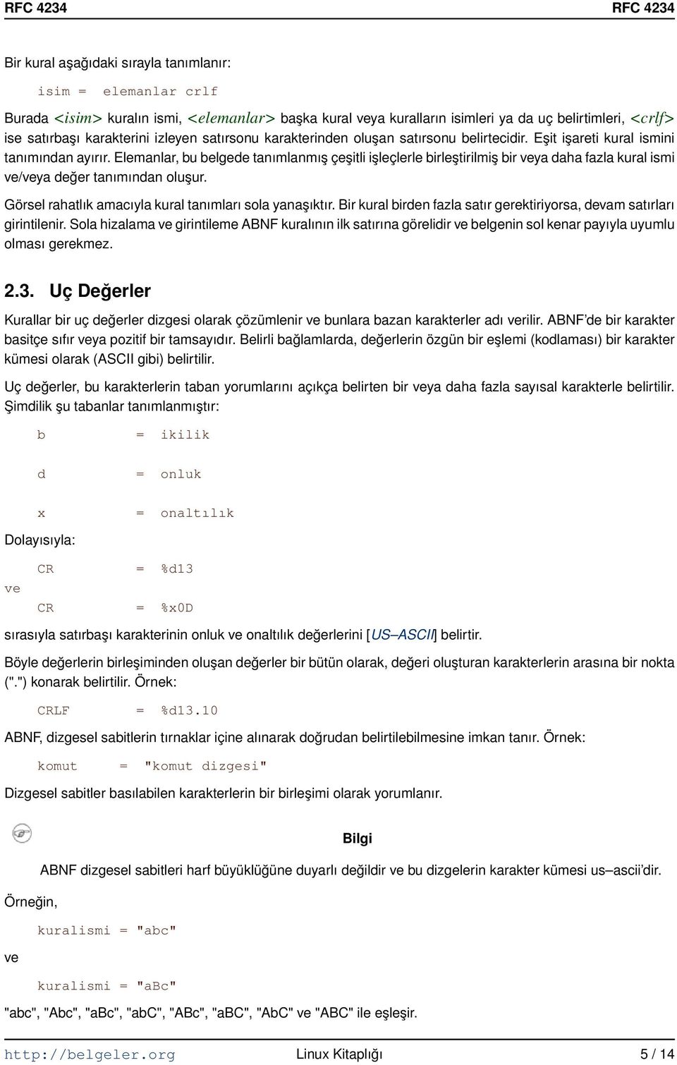 Elemanlar, bu belgede tanımlanmış çeşitli işleçlerle birleştirilmiş bir veya daha fazla kural ismi ve/veya değer tanımından oluşur. Görsel rahatlık amacıyla kural tanımları sola yanaşıktır.