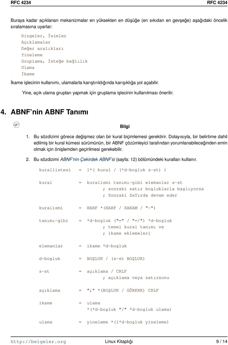 ABNF nin ABNF Tanımı Bilgi 1. Bu sözdizimi görece değişmez olan bir kural biçimlemesi gerektirir.