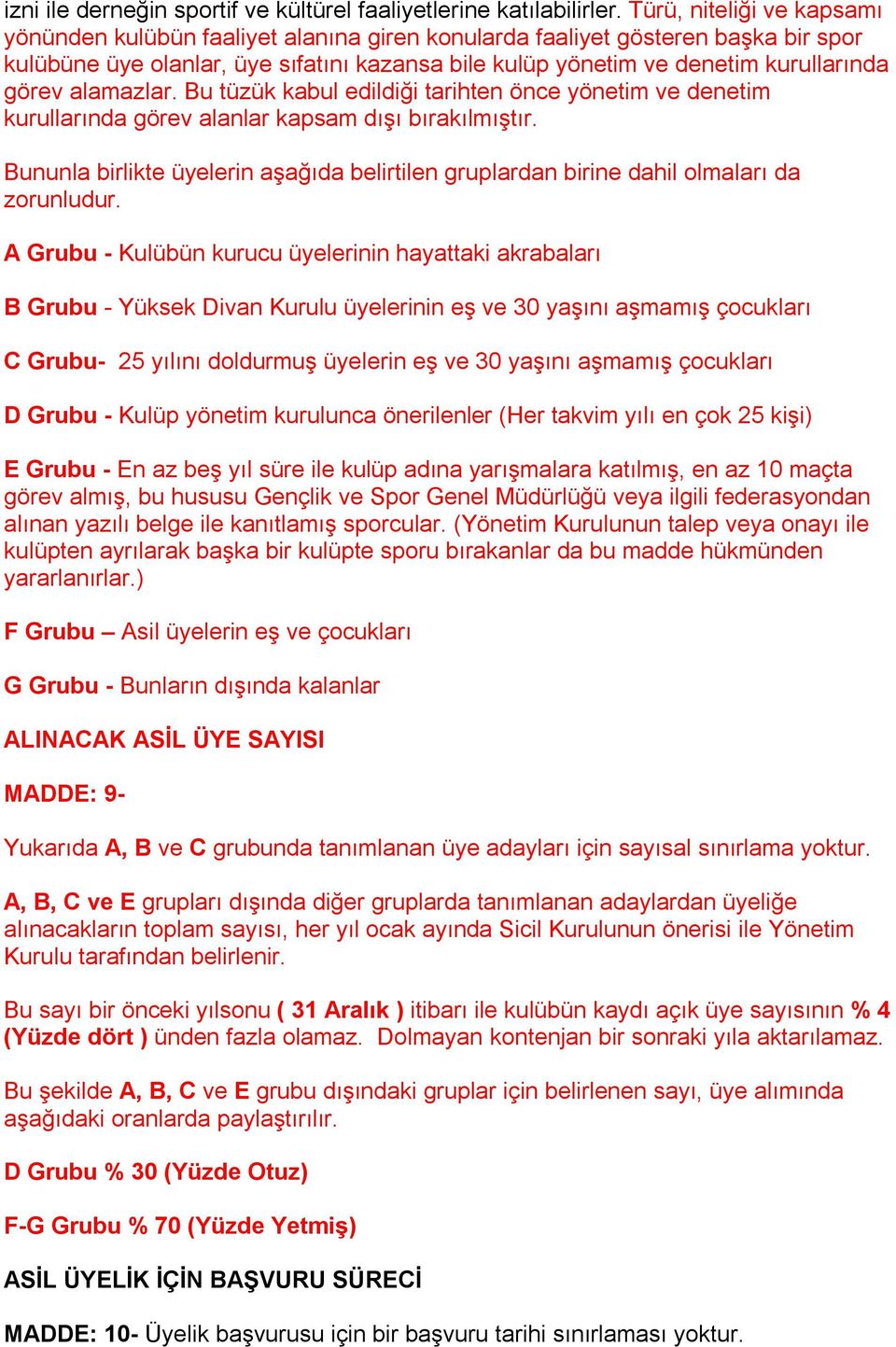 görev alamazlar. Bu tüzük kabul edildiği tarihten önce yönetim ve denetim kurullarında görev alanlar kapsam dışı bırakılmıştır.