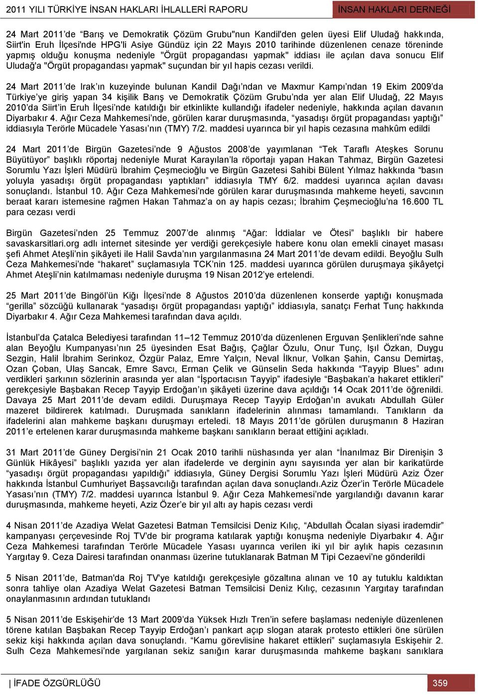 24 Mart 2011 de Irak ın kuzeyinde bulunan Kandil Dağı ndan ve Maxmur Kampı ndan 19 Ekim 2009 da Türkiye ye giriş yapan 34 kişilik Barış ve Demokratik Çözüm Grubu nda yer alan Elif Uludağ, 22 Mayıs