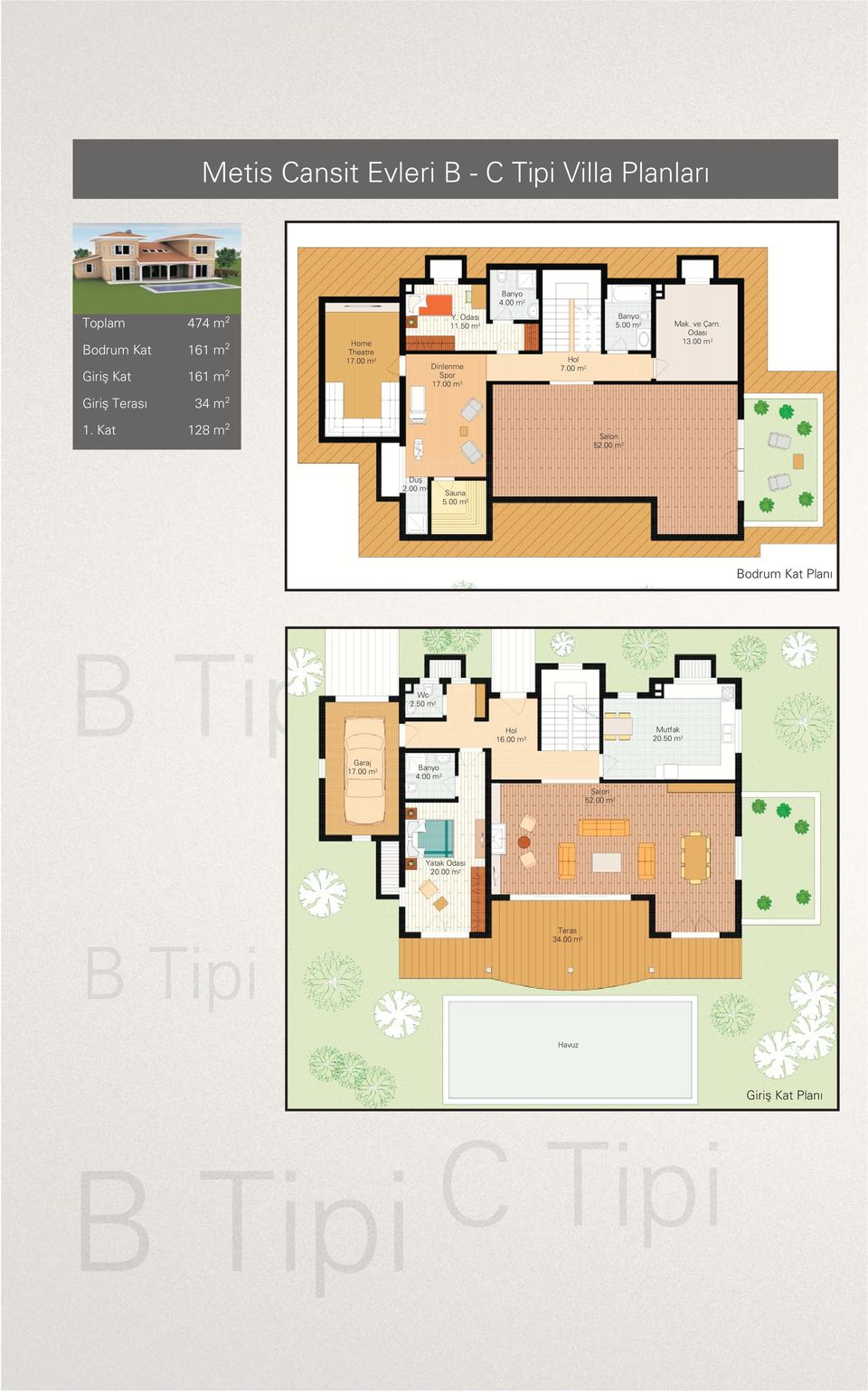 00 m 2 Dinlenme Spor 17.00 m 2 7.00 m 2 5.00 m2 Mak. ve Çam. Odas 13.00 m 2 Girifl Teras 34 m 2 1.