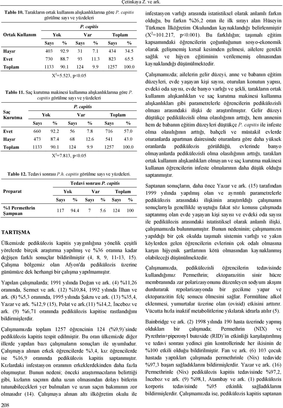 capitis görülme. Tedavi sonrası Preparat %1 Permethrin Şampuan TARTIŞMA 117 94.4 7 5.