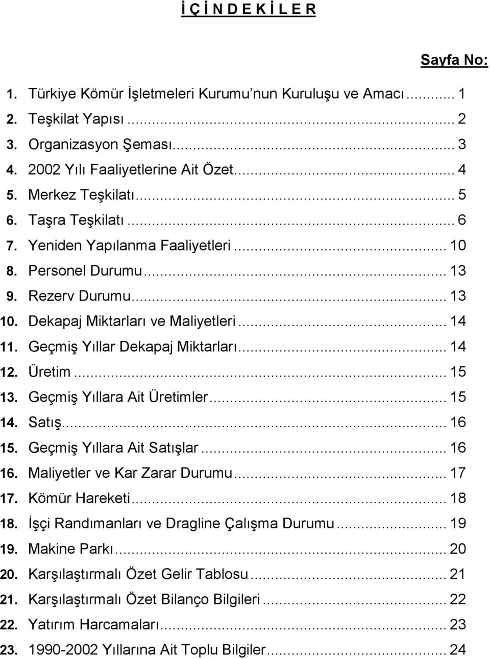 Geçmiş Yıllar Dekapaj Miktarları... 14 12. Üretim... 15 13. Geçmiş Yıllara Ait Üretimler... 15 14. Satış... 16 15. Geçmiş Yıllara Ait Satışlar... 16 16. Maliyetler ve Kar Zarar Durumu... 17 17.