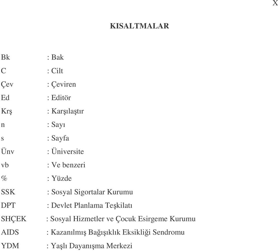 Sigortalar Kurumu DPT : Devlet Planlama Tekilatı SHÇEK : Sosyal Hizmetler ve