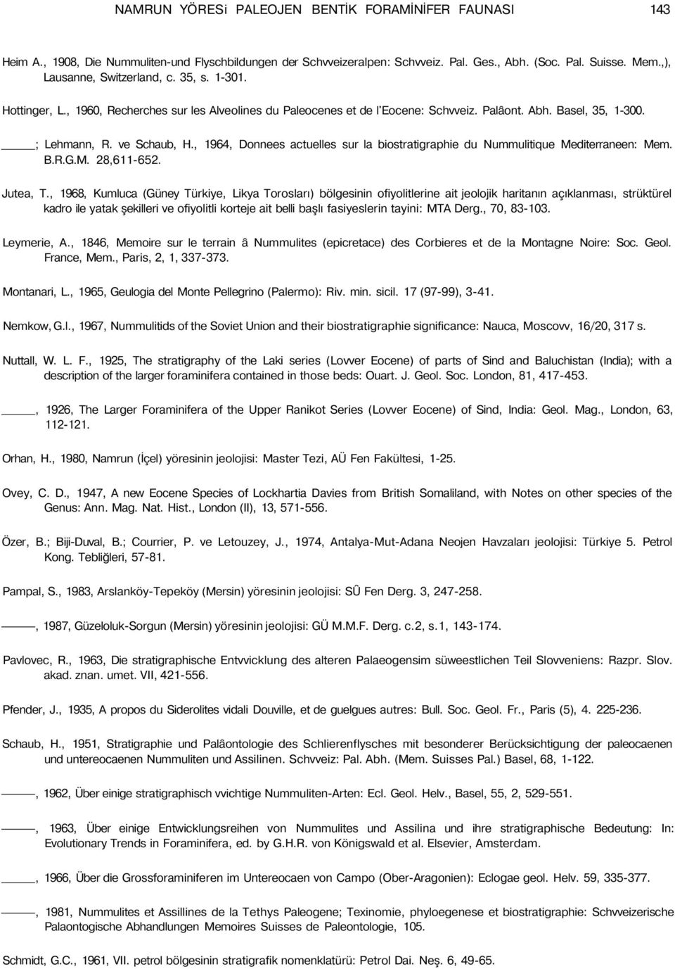 , 1964, Donnees actuelles sur la biostratigraphie du Nummulitique Mediterraneen: Mem. B.R.G.M. 28,611-652. Jutea, T.