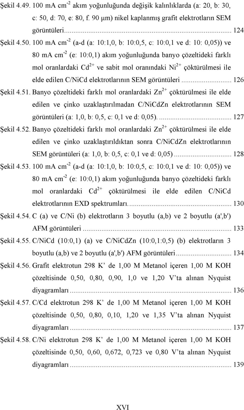 100 ma cm -2 (a-d (a: 10:1,0, b: 10:0,5, c: 10:0,1 ve d: 10: 0,05)) ve 80 ma cm -2 (e: 10:0,1) akım yoğunluğunda banyo çözeltideki farklı mol oranlardaki Cd 2+ ve sabit mol oranındaki Ni 2+