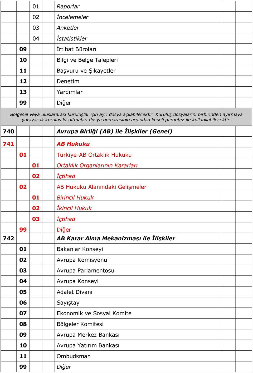 740 Avrupa Birliği (AB) ile İlişkiler (Genel) 741 AB Hukuku 01 Türkiye-AB Ortaklık Hukuku 01 Ortaklık Organlarının Kararları 02 İçtihad 02 AB Hukuku Alanındaki Gelişmeler 01 Birincil Hukuk 02 İkincil