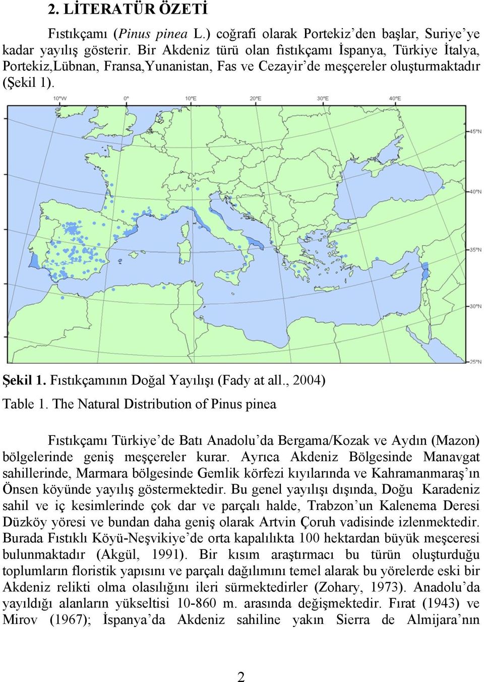 Fıstıkçamının Doğal Yayılışı (Fady at all., 2004) Table 1.