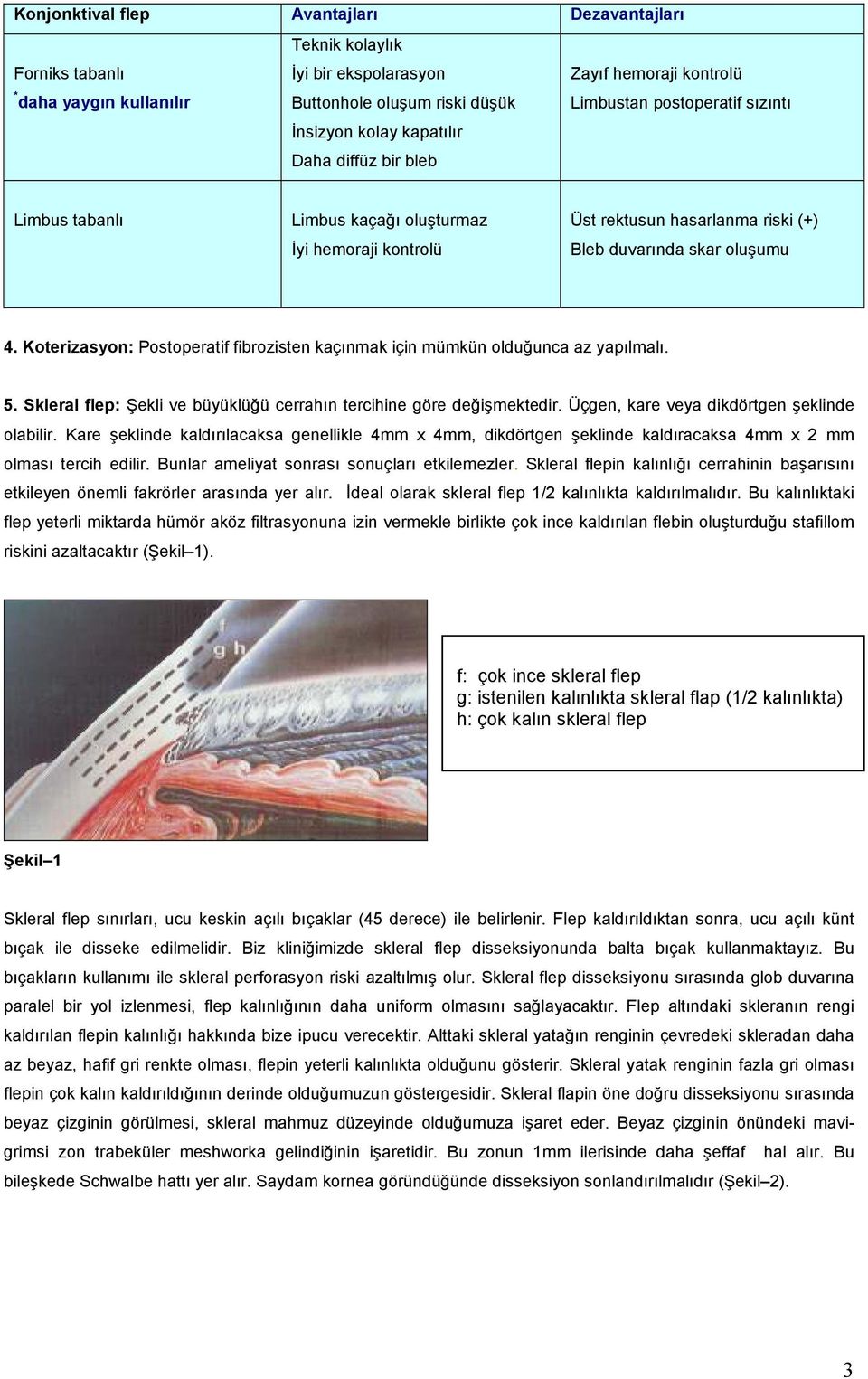 Koterizasyon: Postoperatif fibrozisten kaçınmak için mümkün olduğunca az yapılmalı. 5. Skleral flep: Şekli ve büyüklüğü cerrahın tercihine göre değişmektedir.