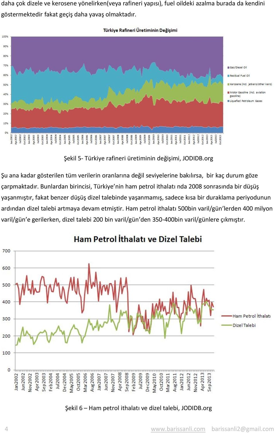 Bunlardan birincisi, Türkiye nin ham petrol ithalatı nda 2008 sonrasında bir düşüş yaşanmıştır, fakat benzer düşüş dizel talebinde yaşanmamış, sadece kısa bir duraklama periyodunun ardından dizel