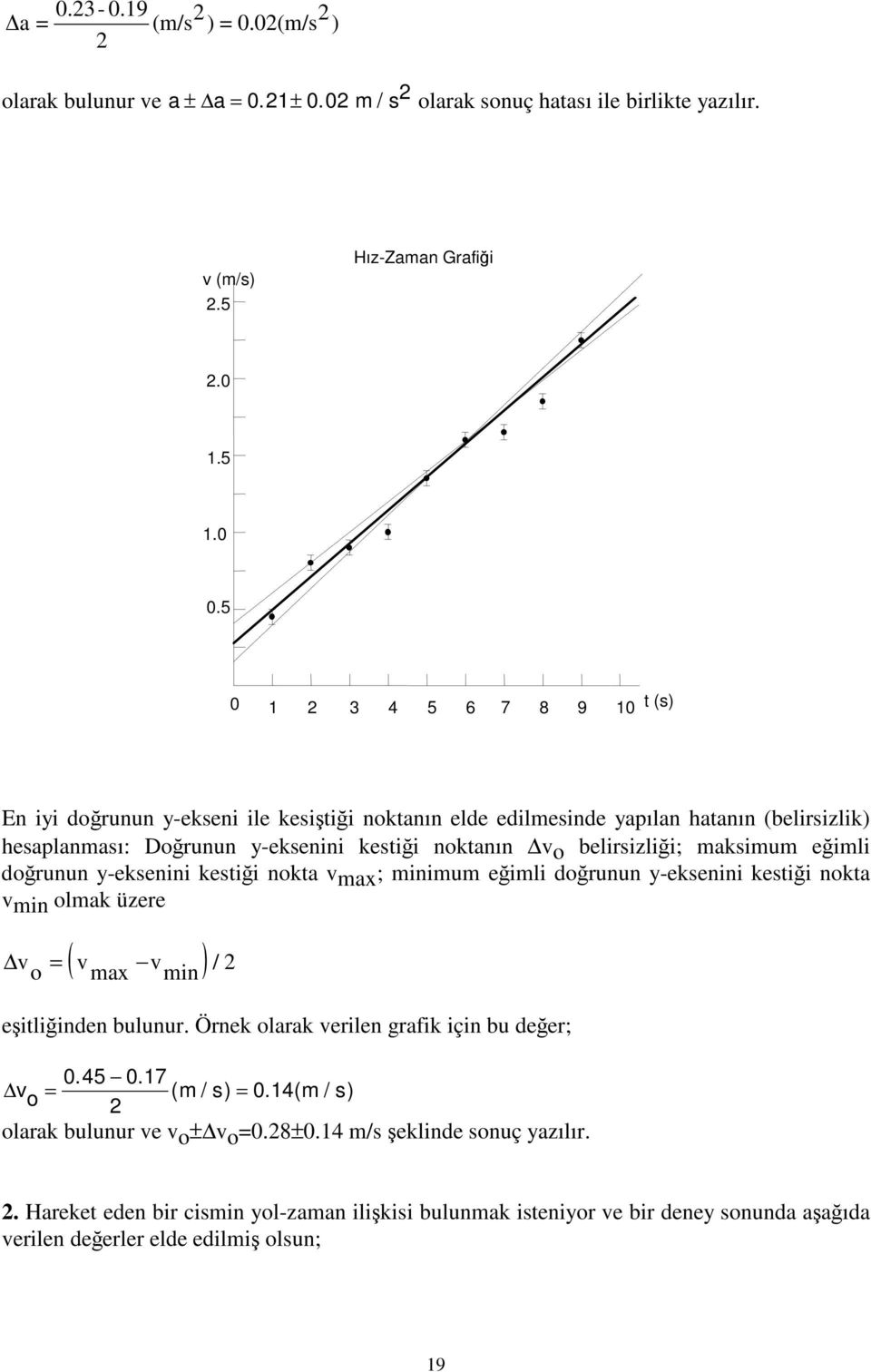 maksimum eğimli doğrunun y-eksenini kestiği nokta v max ; minimum eğimli doğrunun y-eksenini kestiği nokta v min olmak üzere ( ) v o = v max v min / eşitliğinden bulunur.