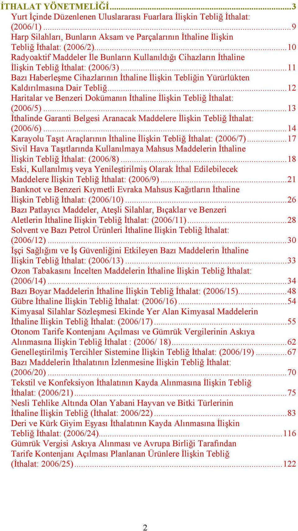 ..11 Bazı Haberleşme Cihazlarının İthaline İlişkin Tebliğin Yürürlükten Kaldırılmasına Dair Tebliğ...12 Haritalar ve Benzeri Dokümanın İthaline İlişkin Tebliğ İthalat: (2006/5).