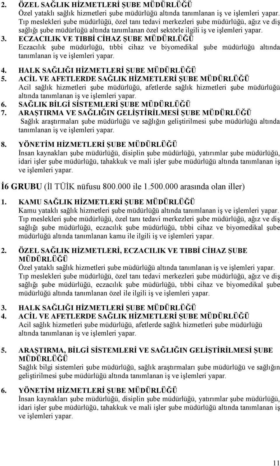 ACİL VE AFETLERDE SAĞLIK Acil sağlık hizmetleri şube müdürlüğü, afetlerde sağlık hizmetleri şube müdürlüğü altında 6. SAĞLIK BİLGİ SİSTEMLERİ ŞUBE 7.